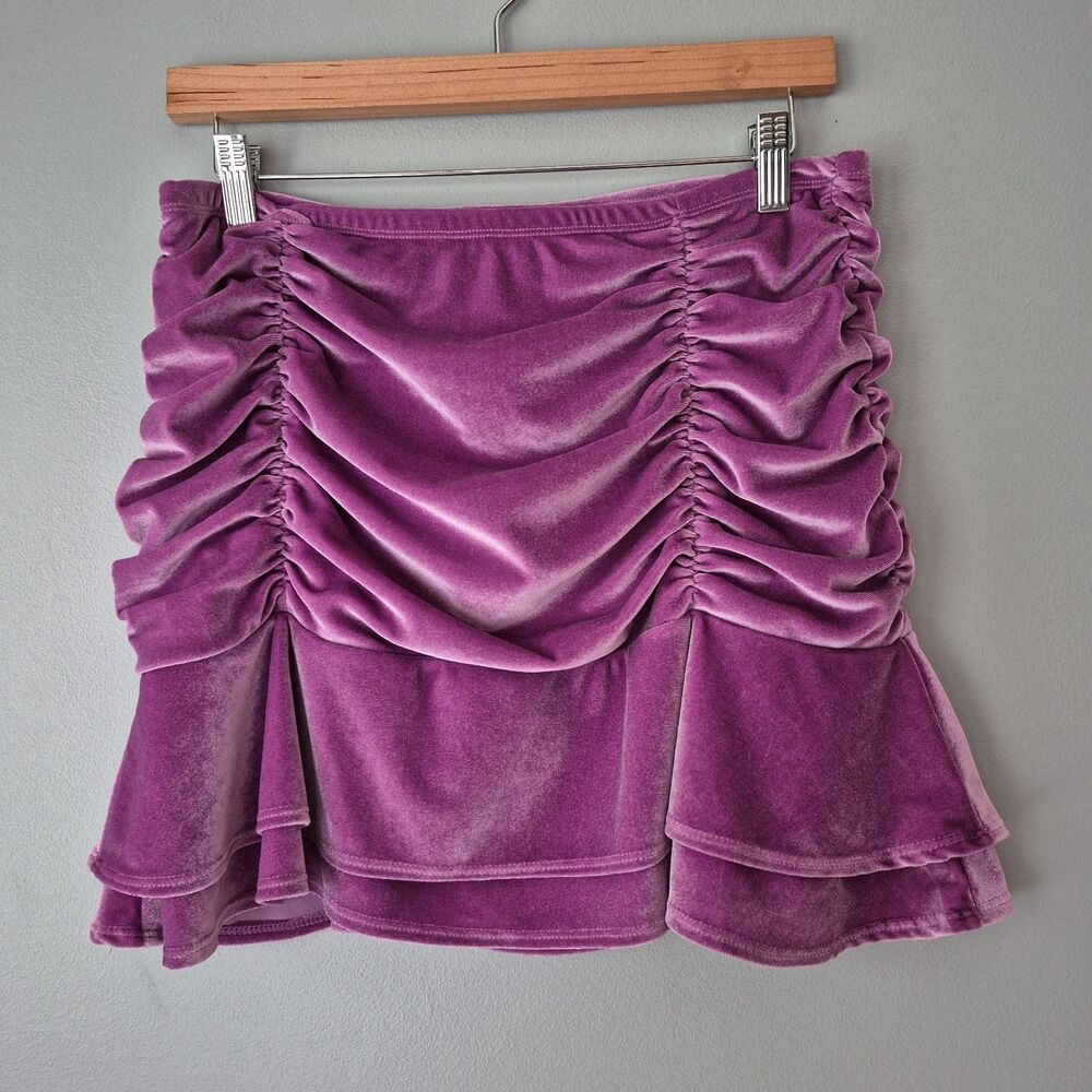 Wild Fable Vibrant Purple Velvet Ruched Mini Skirt Womens Medium